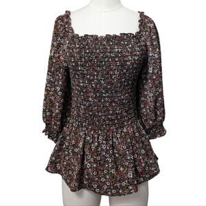 Max Studio Floral Puff Sleeve Blouse Size M